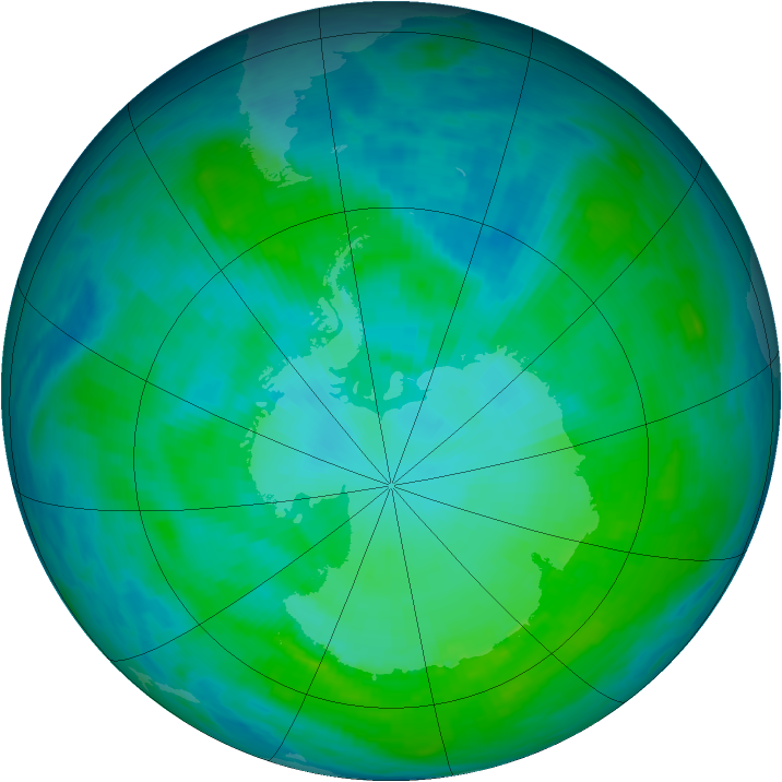Antarctic ozone map for 13 January 1991